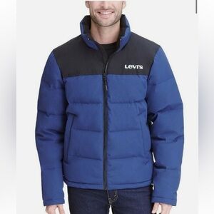 Men's Levi's® Arctic Cloth Stand Collar Logo Puffer Jacket - Royal Black Large